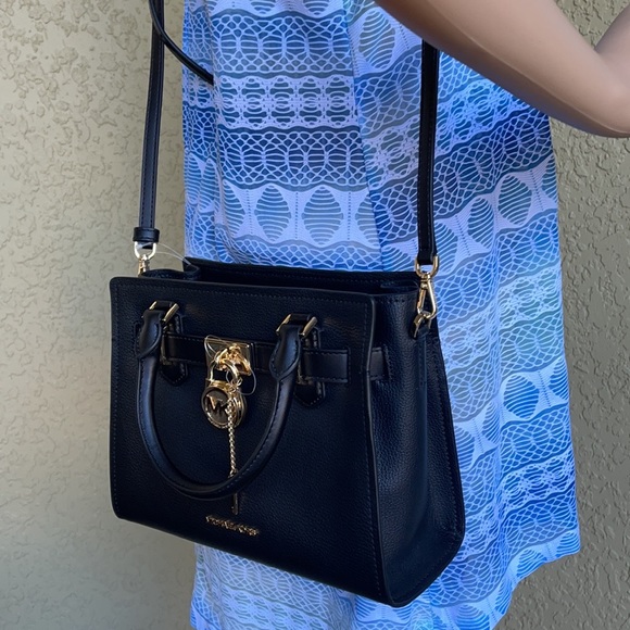 Michael Kors Hamilton Small Satchel Shoulder Leather Bag Black - Picture 10 of 16